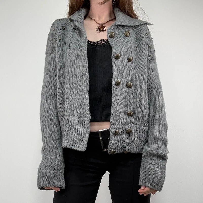 Grey knitted napoleonic cardigan