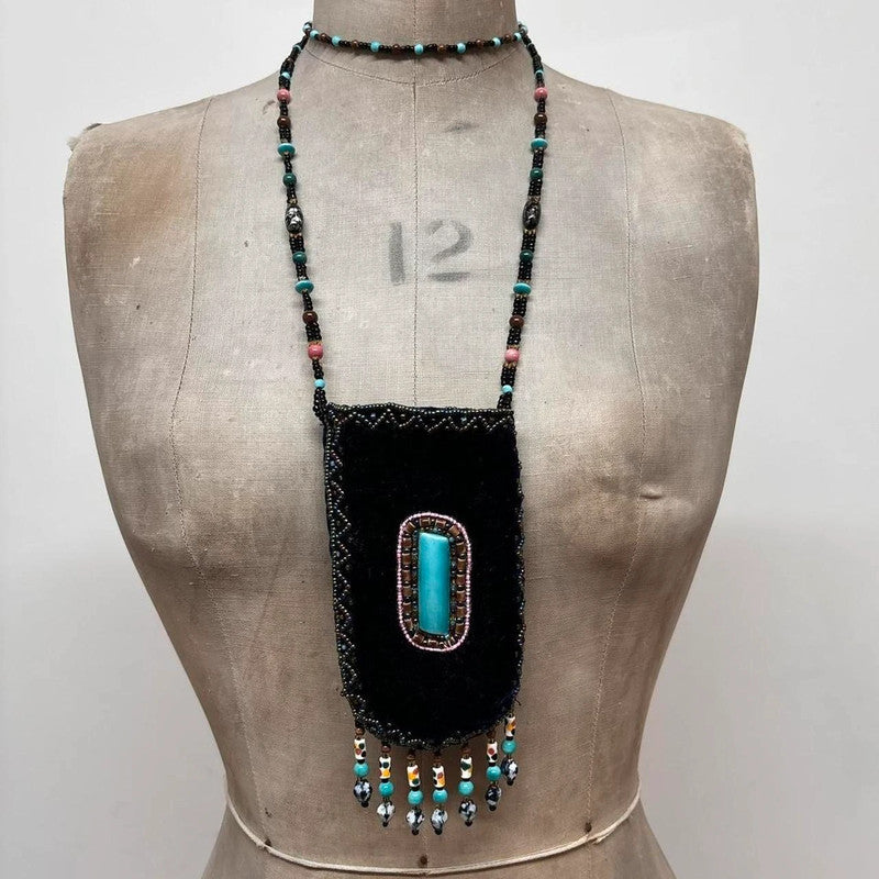 boho beaded velvet pouch