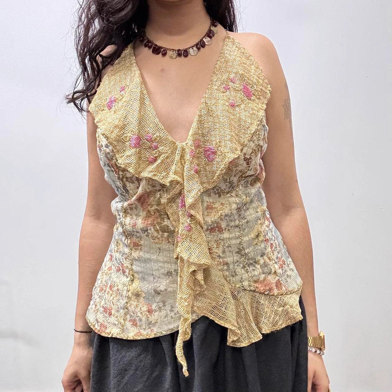 lace floral fairy flutter vest