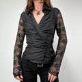 gathered lace wrap around shirt