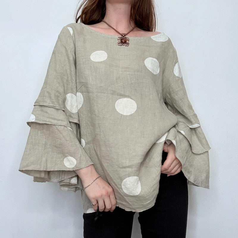 polkadot ruffle linen shirt