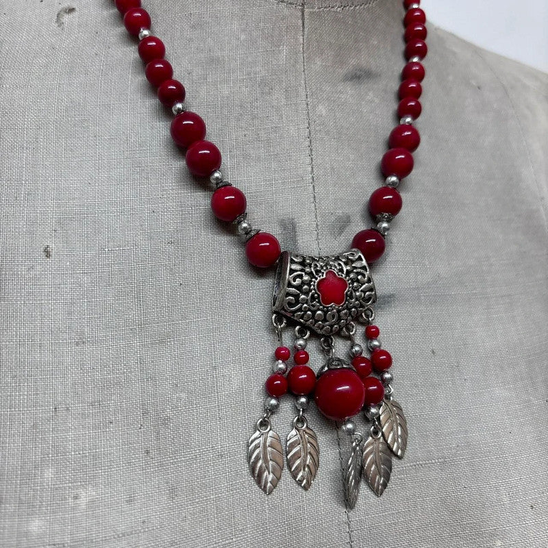 red silver boho necklace