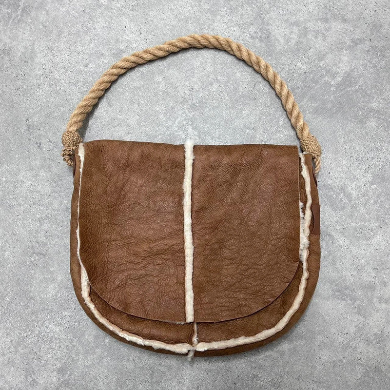 shearling sheepskin leather shoulder bag