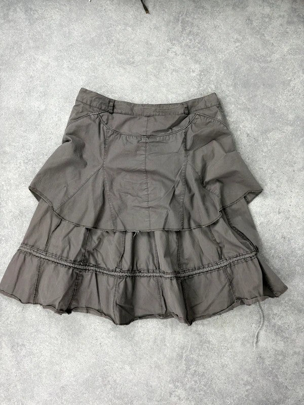 Khaki layered ruffle midi pleated skirt