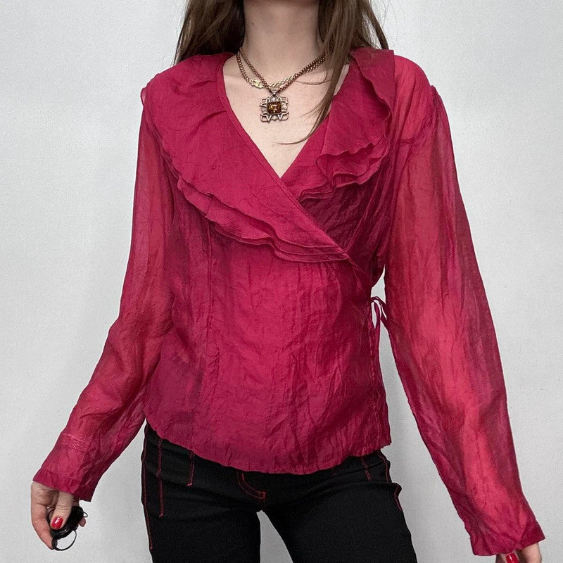pink sheer layered wrap top
