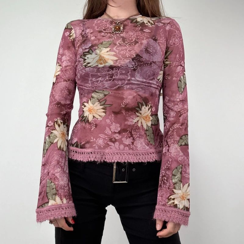 Floral Boho Fairy Pink Flared Blouse
