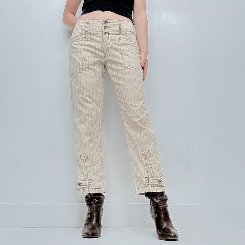 cream pinstripe trousers