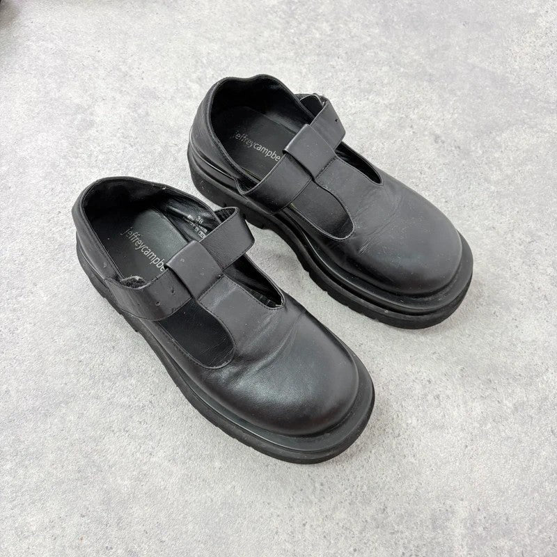Black leather chunky Jeffrey Campbell Mary Jane loafers