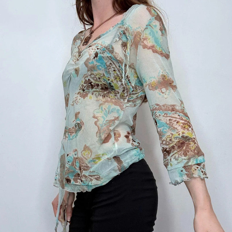 sheer mesh floaty floral top