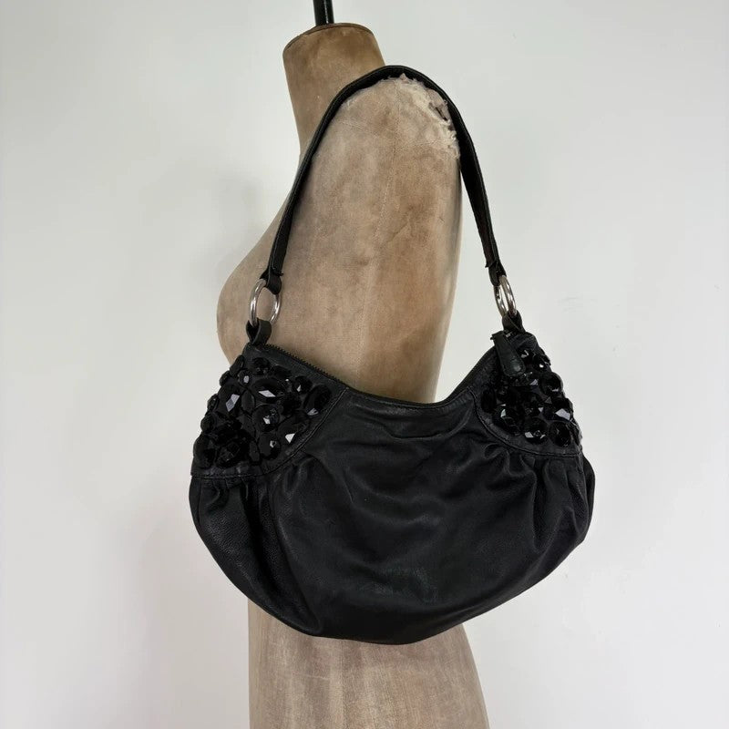 Leather gem studded mini handbag pouch hobo