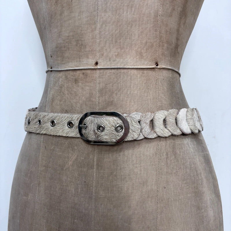 cream pony hair cowhide belt