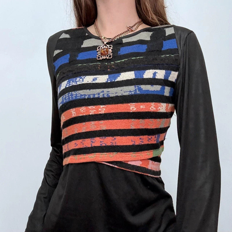 Printed black striped knit jumper top