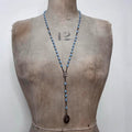 blue long rosary necklace