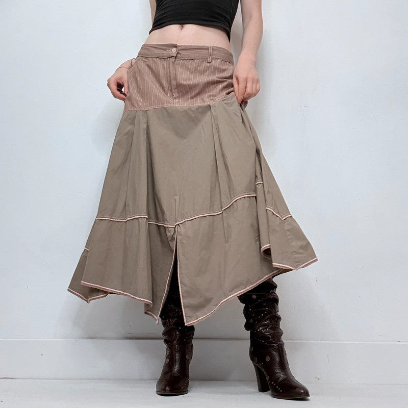 Khaki drop waist pinstripe maxi skirt