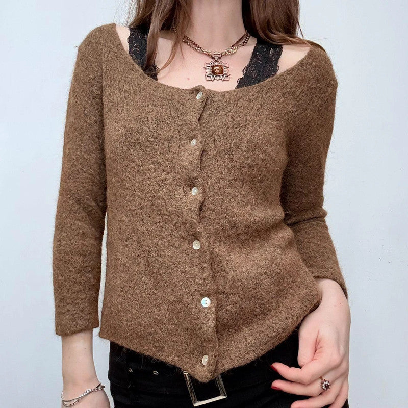 wide neck slouch brown cardigan