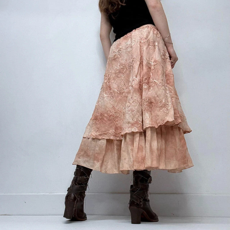 layered cinched fairy linen pink skirt