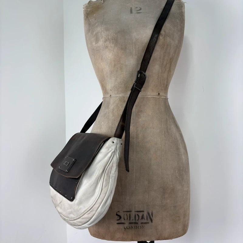 Distressed diesel leather slouchy messenger bag