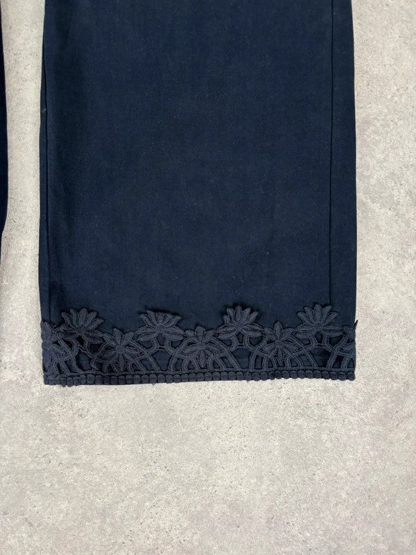 navy ultra wide leg lace hem trousers