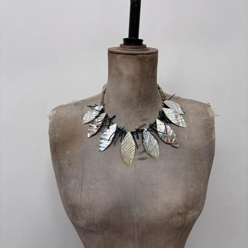 boho fairy pearl leaf necklace
