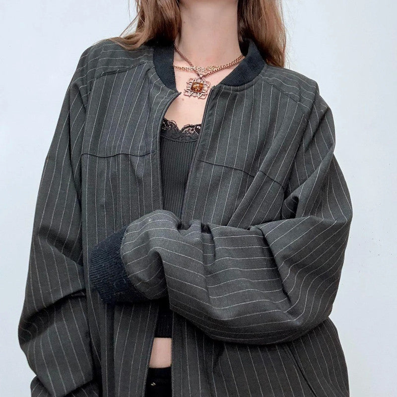 oversized pinstripe bomber jacket