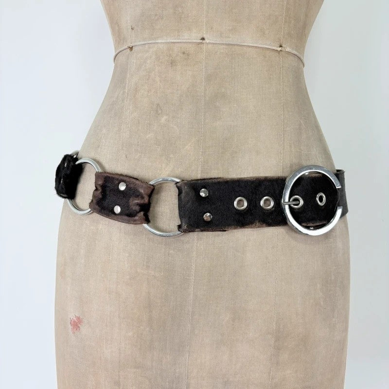 Pony hair cow hide leather chain link belt