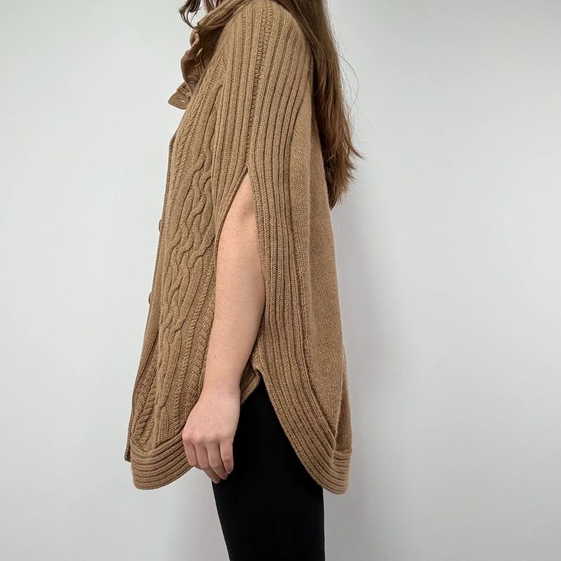 Tan Cable Knit Cape Cardigan