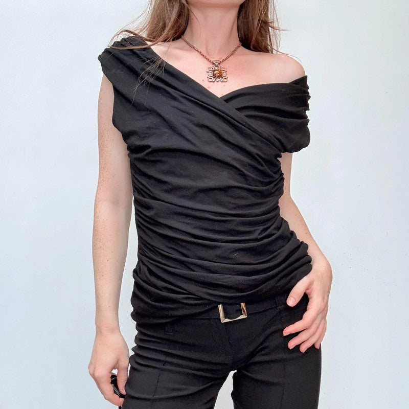 gathered black draped top