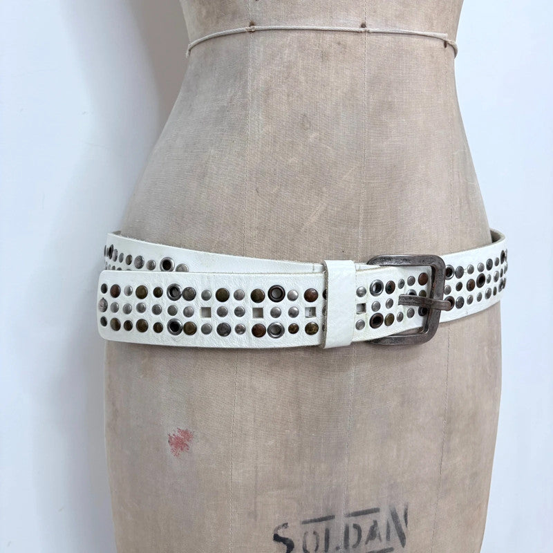white leather studded belt
