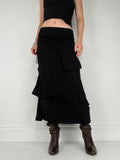 Black layered french flared asymmetric maxi skirt