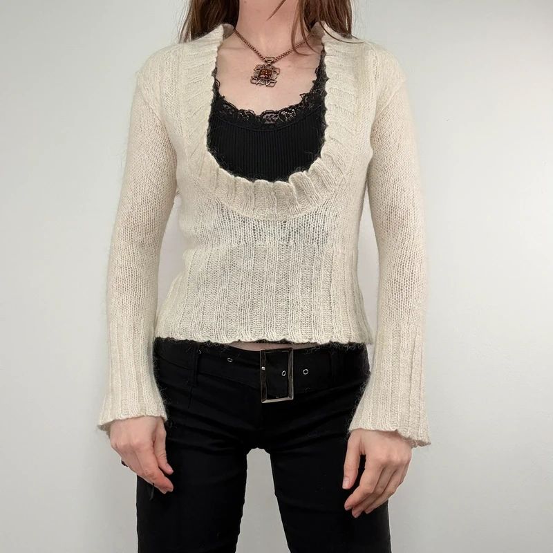 cream mohair knit slouch low neck jumper