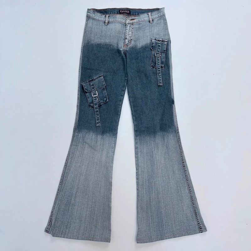 distressed grunge flared cargo jeans