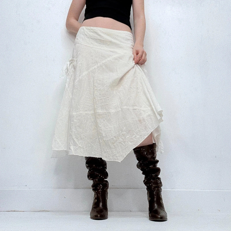 white lace asymmetric cotton skirt