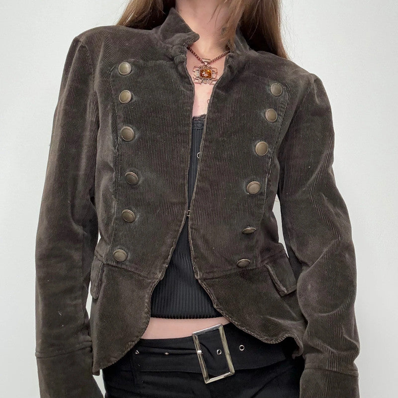 brown cord double breasted napolionic militray jacket