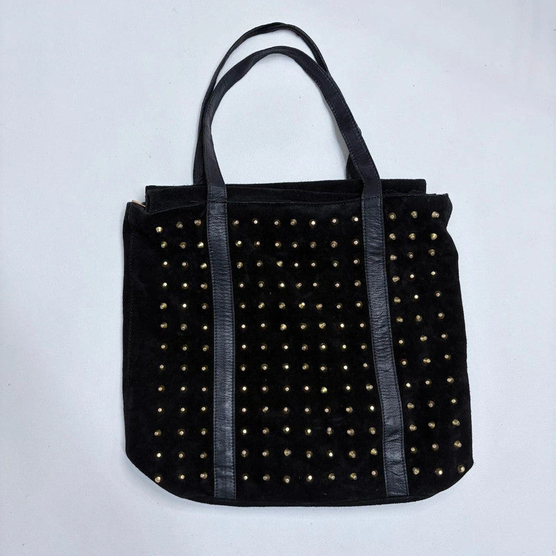 black suede studded hardware bag