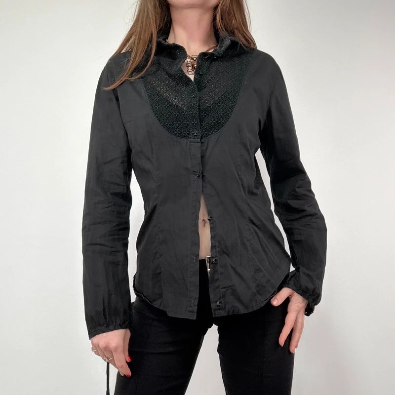 Black Flared Lace Shirt