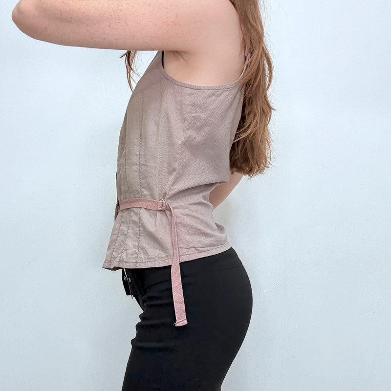 beige utility button vest