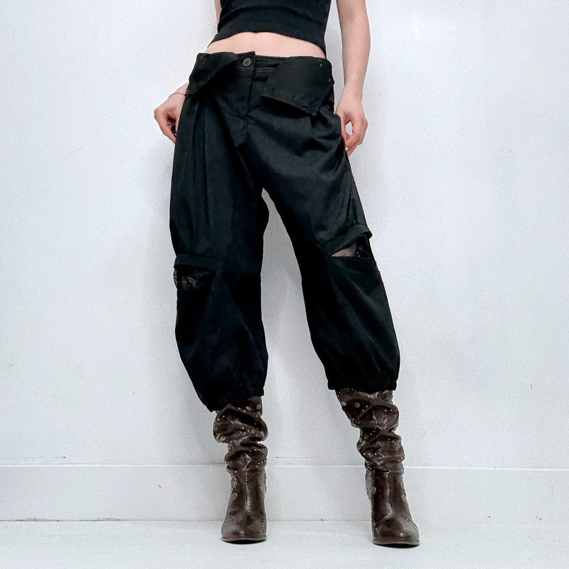 black structured barrel trousers