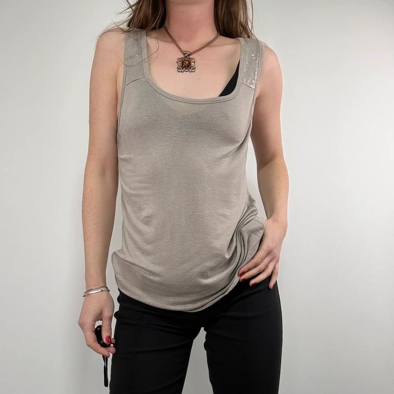 beige slouchy square neck vest top
