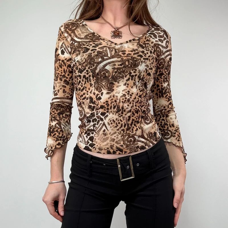 Leopard Print Y2K Baby Tee