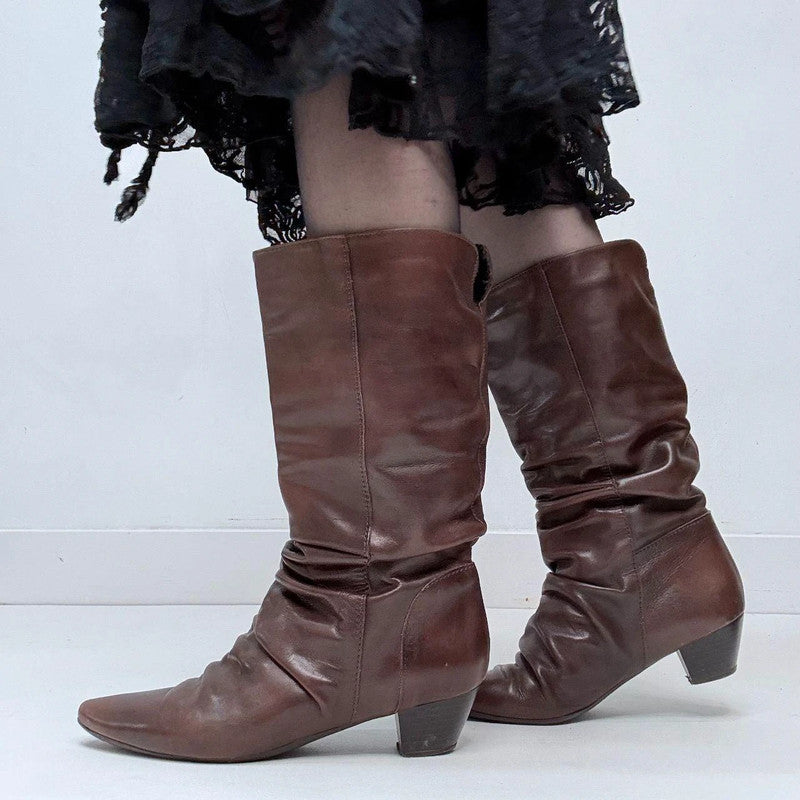 brown leather gathered cowgirl boots