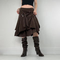 brown layered pleated midi skirt