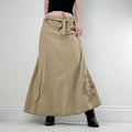 tan linen flared maxi skirt