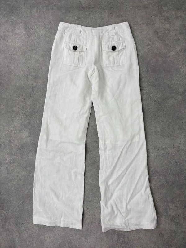 Cargo linen summer flare white trousers