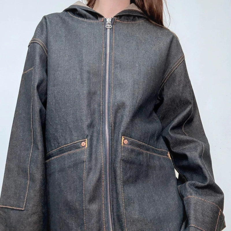salvage dark-denim Evisu zip hoodie jacket