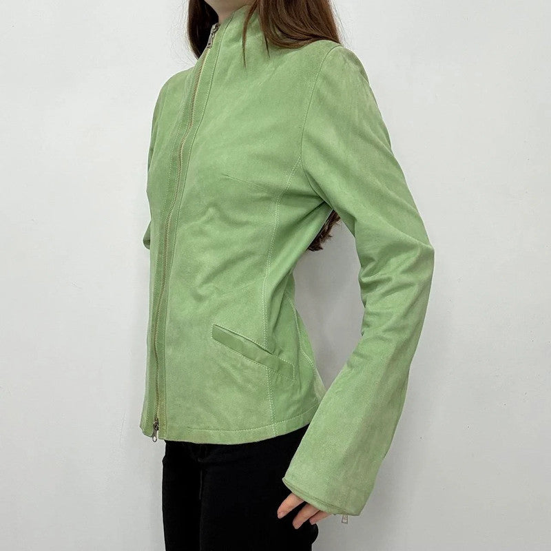 fitted green suede jacket