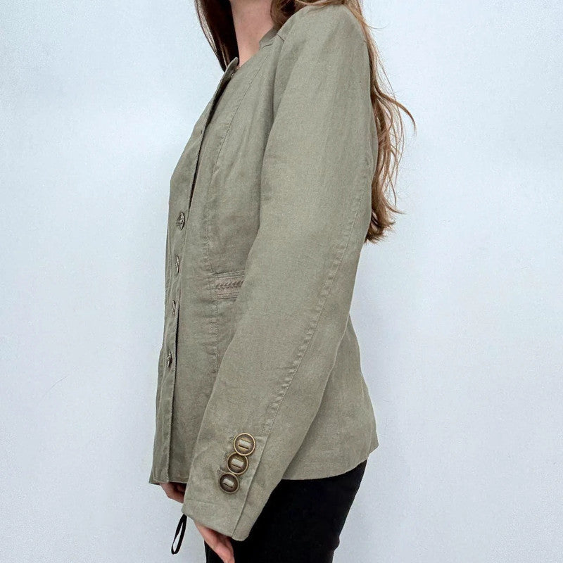 khaki utility fitted flared jacket