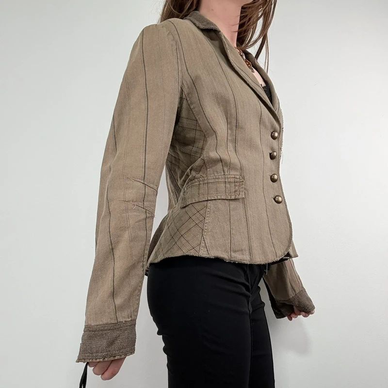 khaki tweed pinstripe fitted grunge fairy Derhy blazer