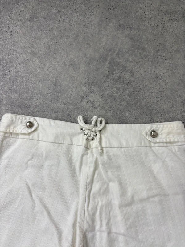 Lot rise white cotton pinstripe flared trousers