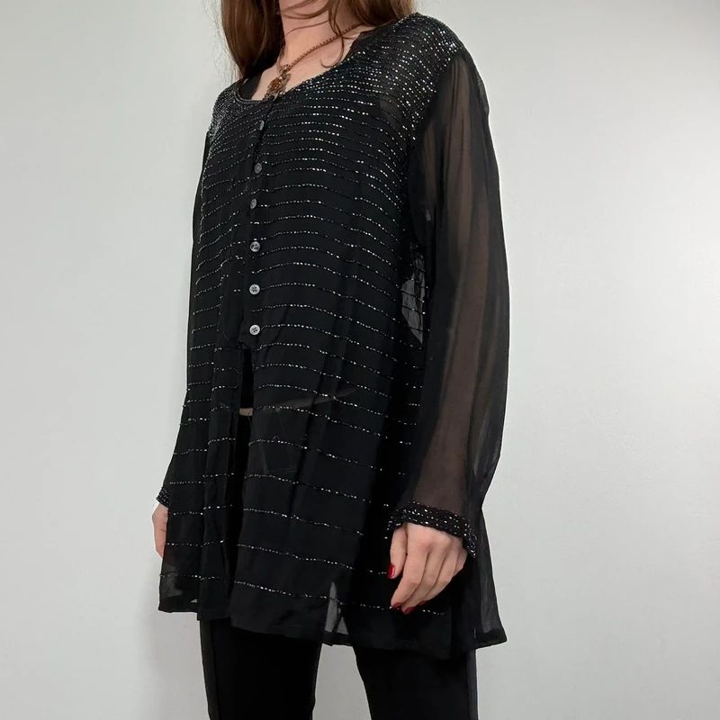 sheer black beaded Rene Derhy shirt