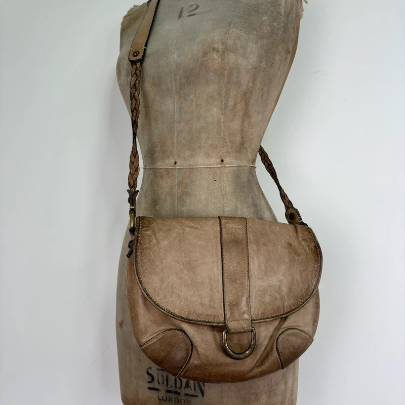 Distressed leather beige crossbody cargo city bag
